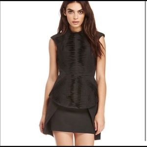 CAMEO Black Pleated Mock Neck Armor Mini Dress
